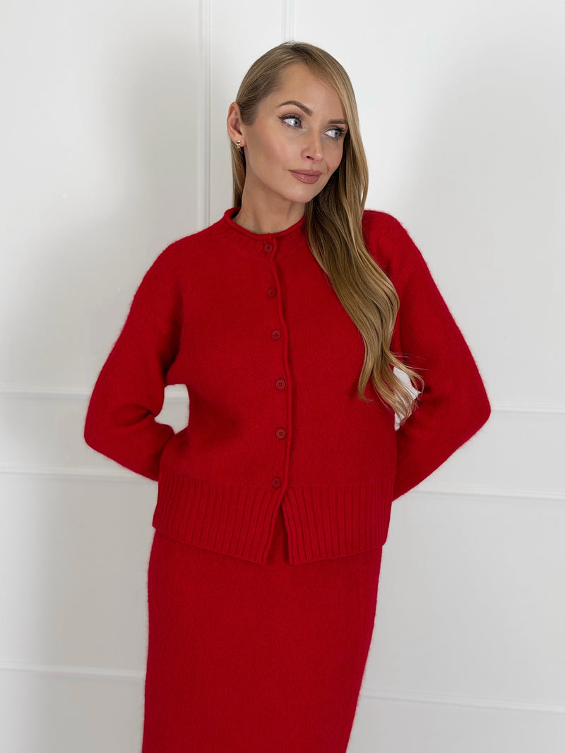 Moteriškas susagstomas megztinis su vilna LUCETTA Raudona