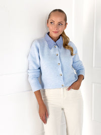 Moteriškas susagstomas megztinis su vilna DALLAS Žydra