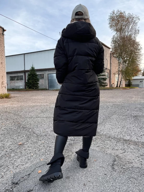 Moteriška dvipusė pašiltinta ilga striukė su gobtuvu STELLAN Juoda