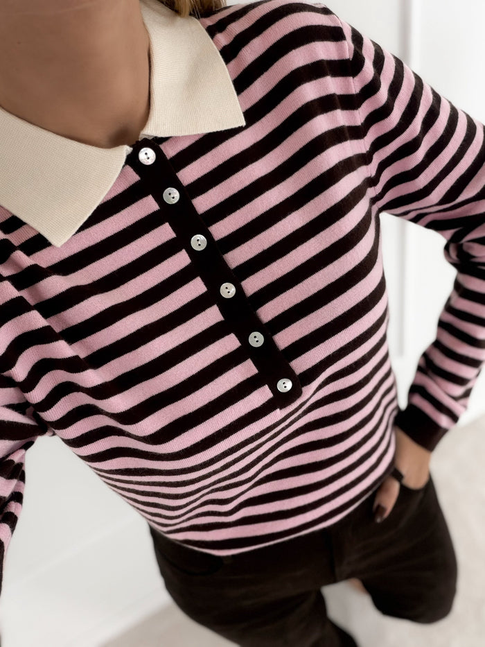 Moteriškas dryžuotas megztinis su vilna SIRIUS Rožinė