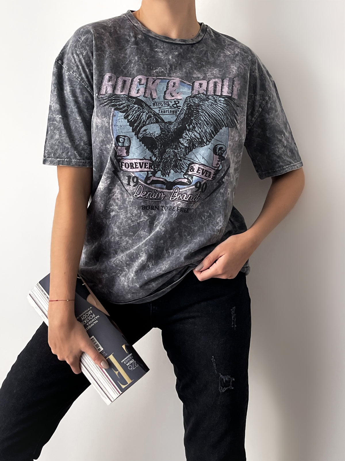 Moteriški turkiški medvilniniai marškinėliai ROCK&ROLL