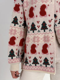 Moteriškas susagstomas kalėdinis megztinis WINTER Balta