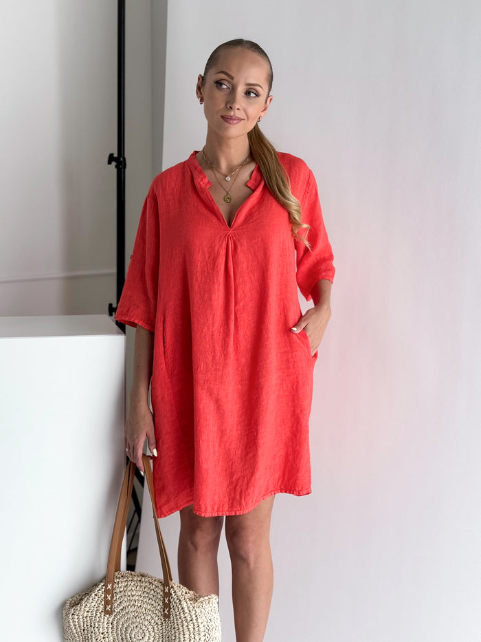 Moteriška lininė suknelė NIKO Koralinė