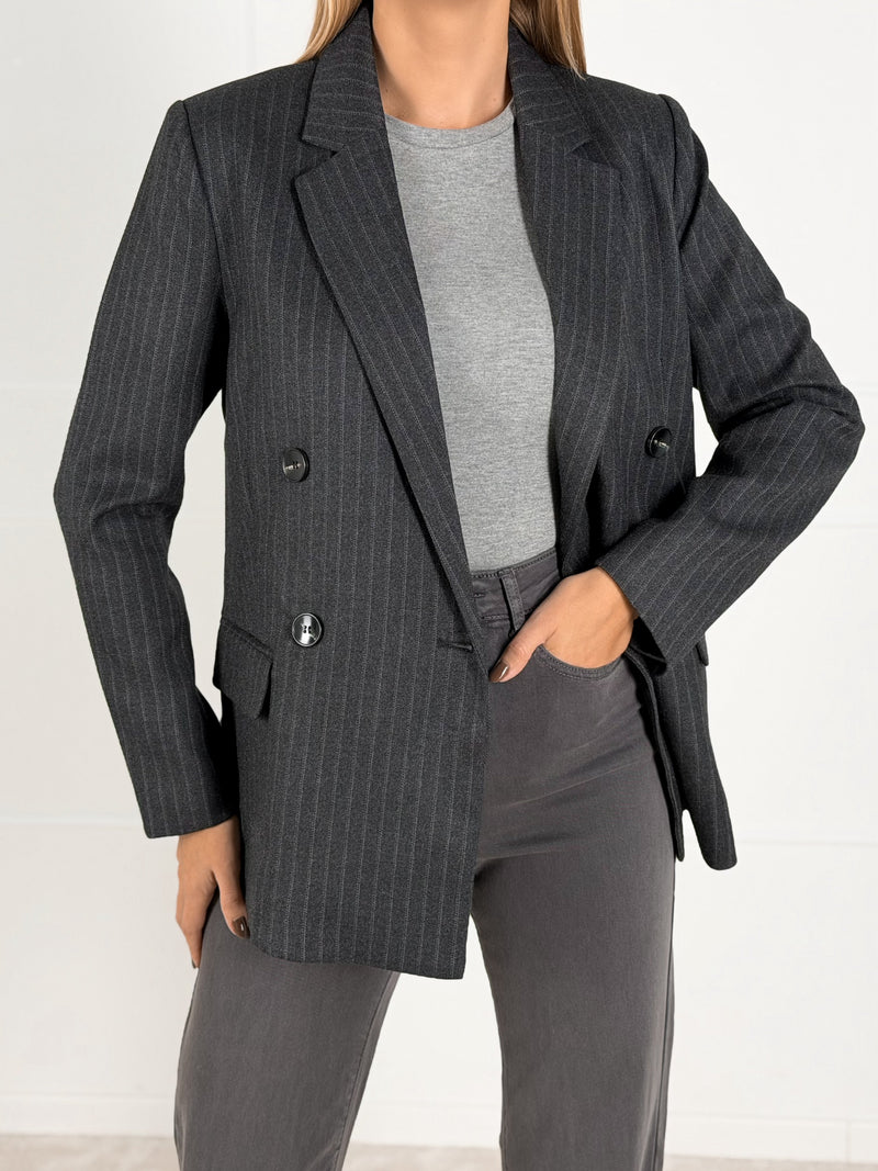 Moteriškas klasikinis dryžuotas švarkas REBECA Juoda