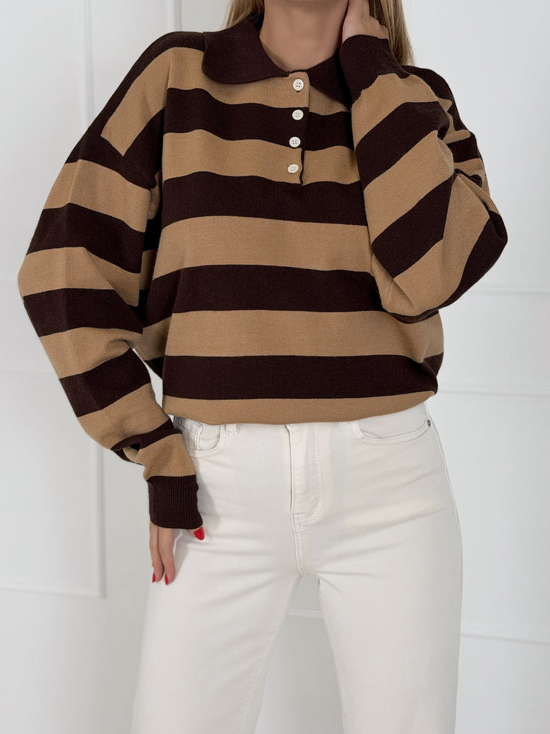 Moteriškas dryžuotas megztinis su vilna ENDER Ruda