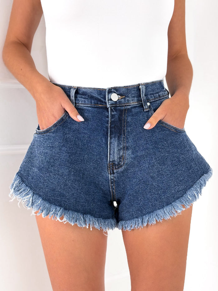 Moteriški džinsiniai šortai MANDIE Tamsiai mėlyna