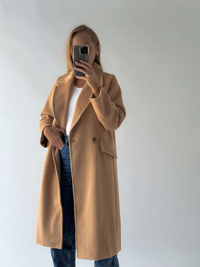 Moteriškas ilgas paltas su vilna ORTONA Kreminė