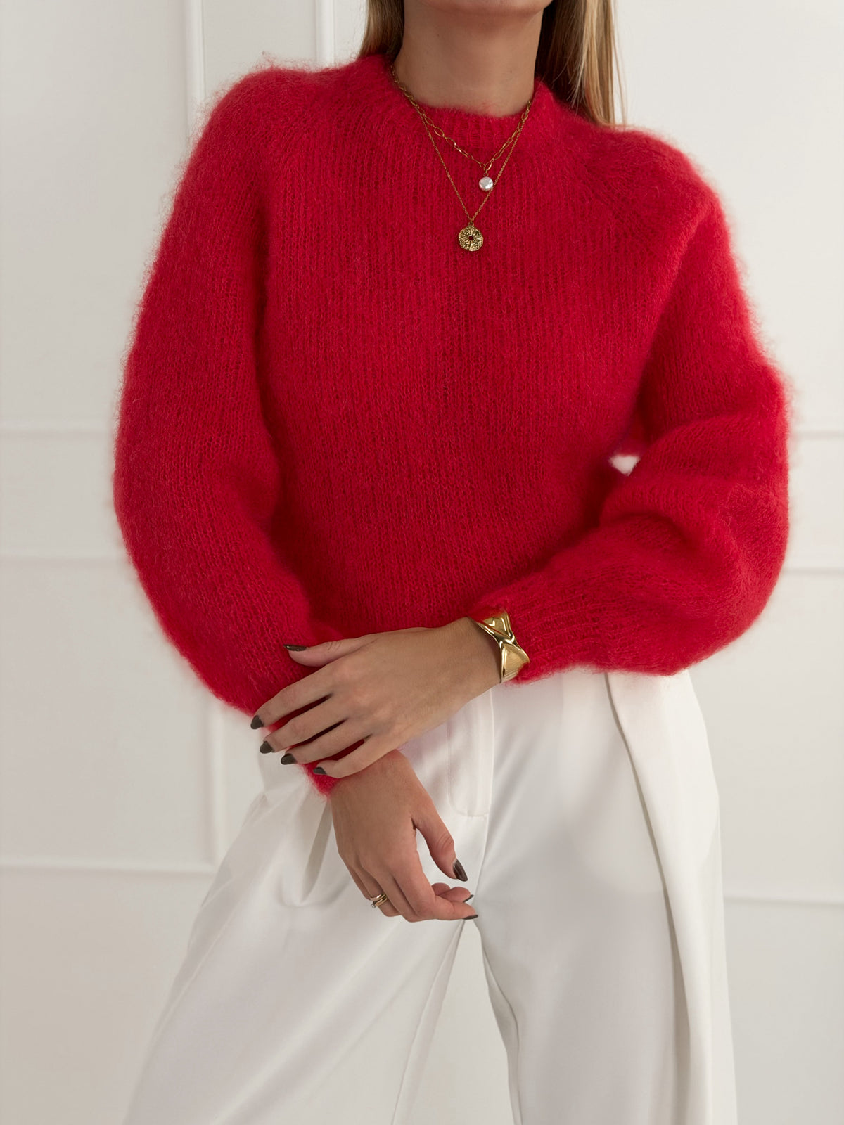 Moteriškas itališkas moheros vilnos megztinis FELICIA Raudona