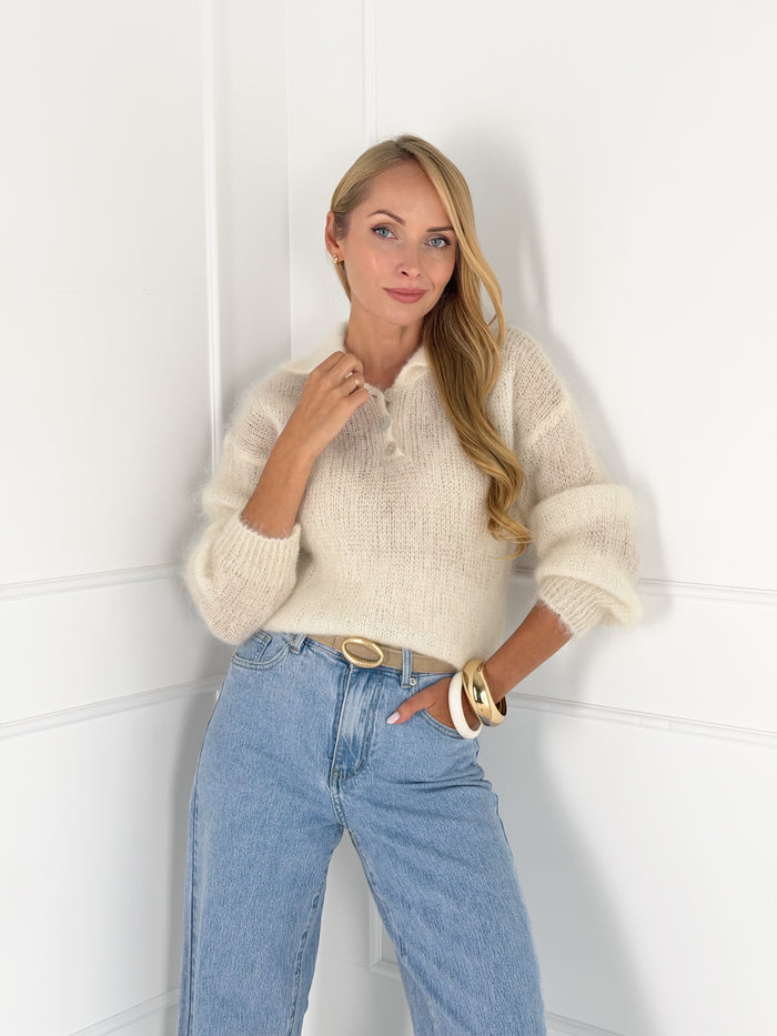 Moteriškas itališkas moheros vilnos megztinis RAYANA Balta