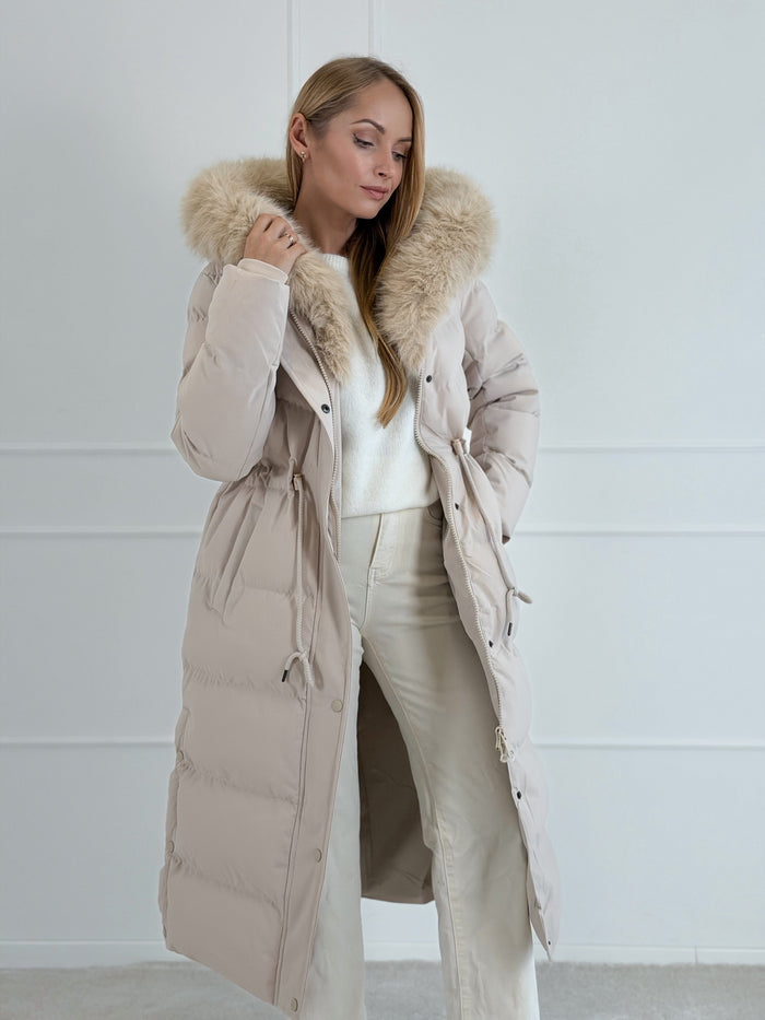 Moteriška ilga žieminė striukė su gobtuvu LUCHO Kreminė