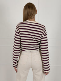 Moteriška medvilninė dryžuota palaidinė OWEN Bordo