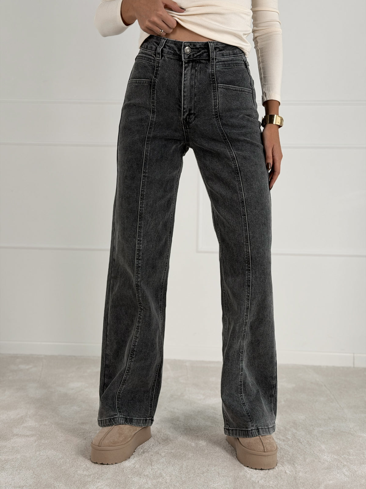 DAD FIT FULL LENGTH modelio moteriški džinsai JACIRA Pilka