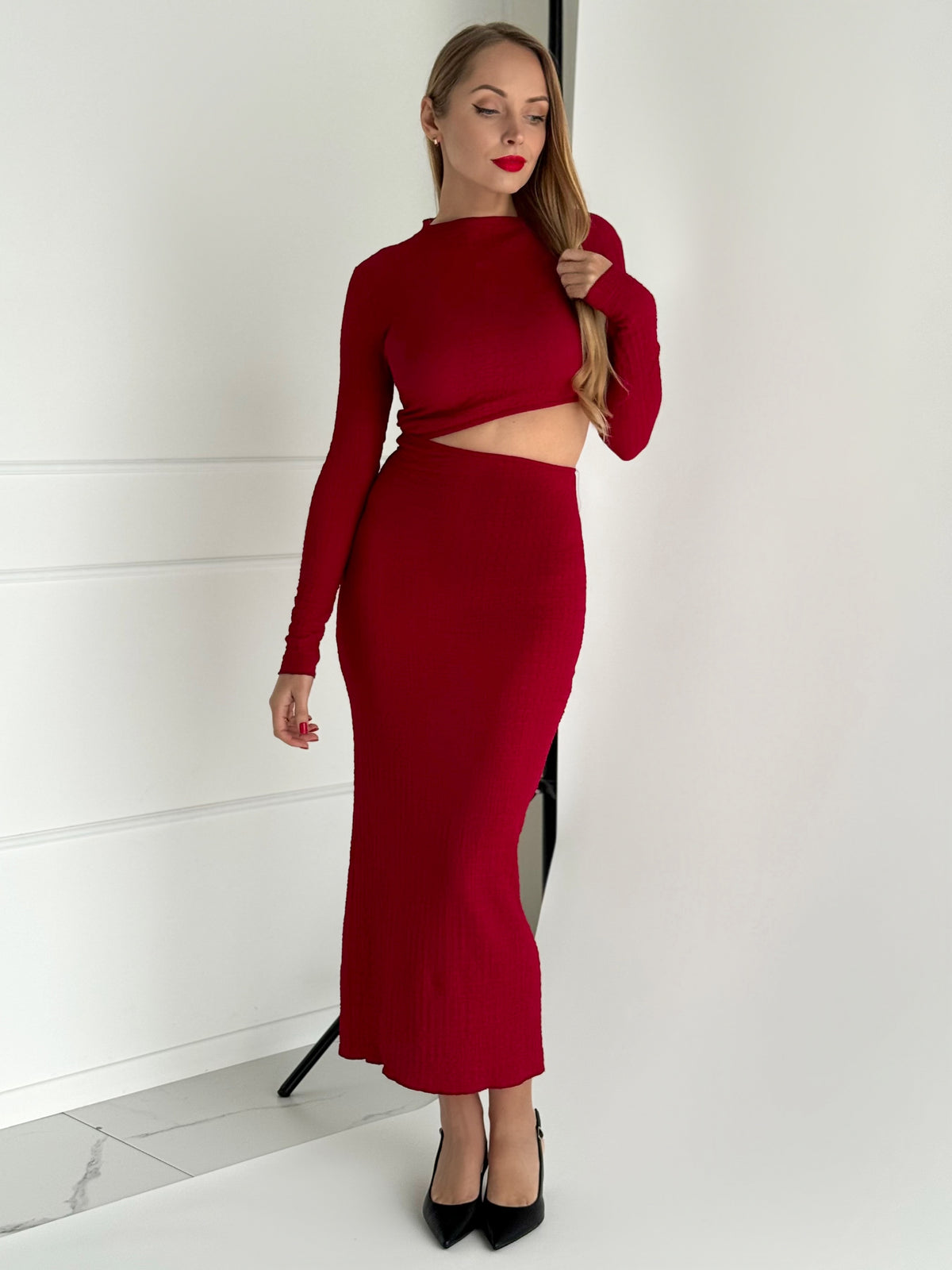 Moteriška proginė suknelė ESTELLA Bordo