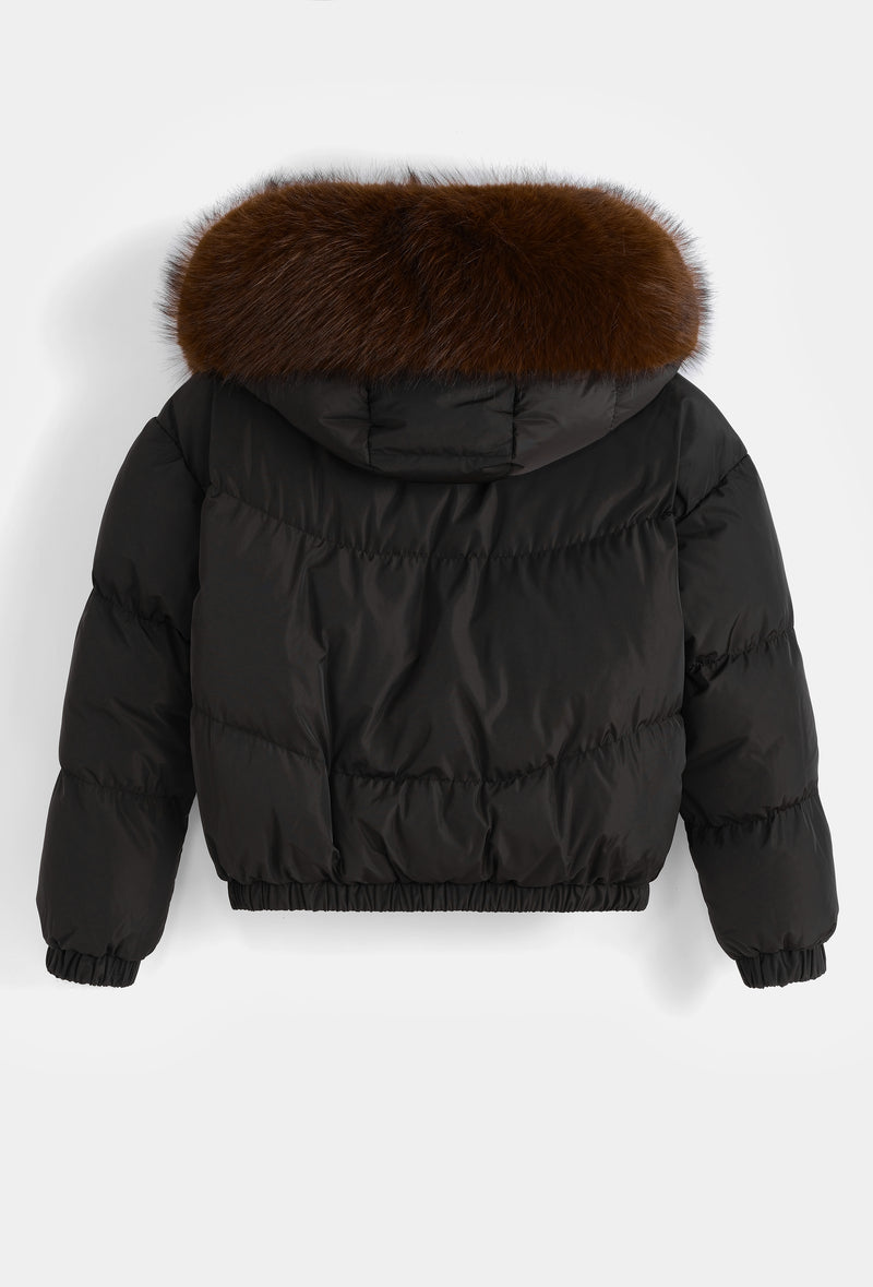 Moteriška trumpa striukė su gobtuvu RAY Juoda/Ruda