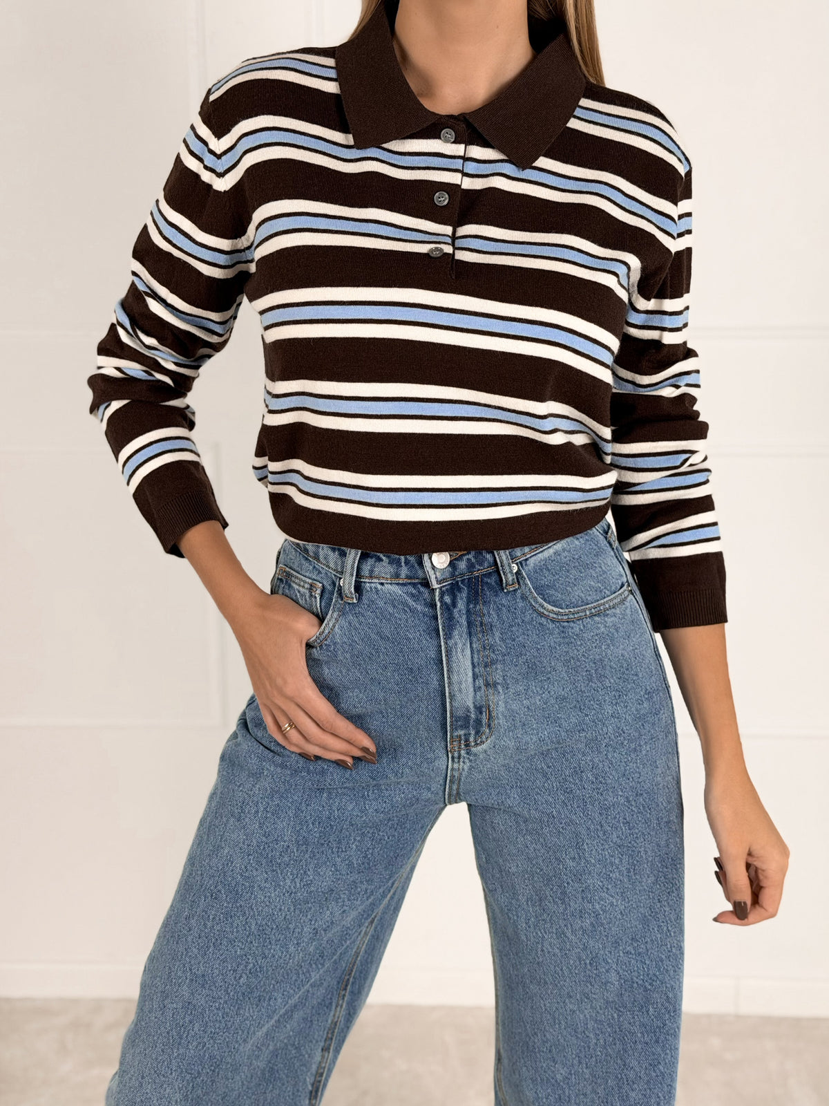 Moteriškas dryžuotas megztinis su vilna LORELLA Ruda