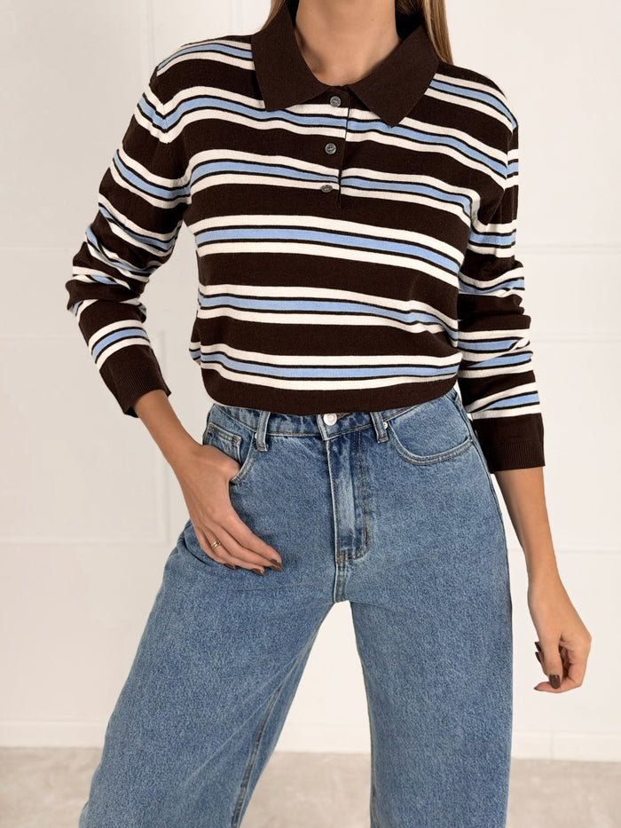 Moteriškas dryžuotas megztinis su vilna LORELLA Ruda