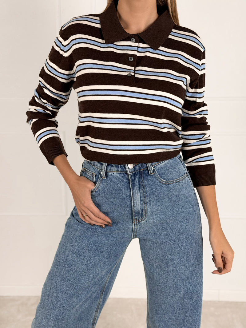 Moteriškas dryžuotas megztinis su vilna LORELLA Ruda