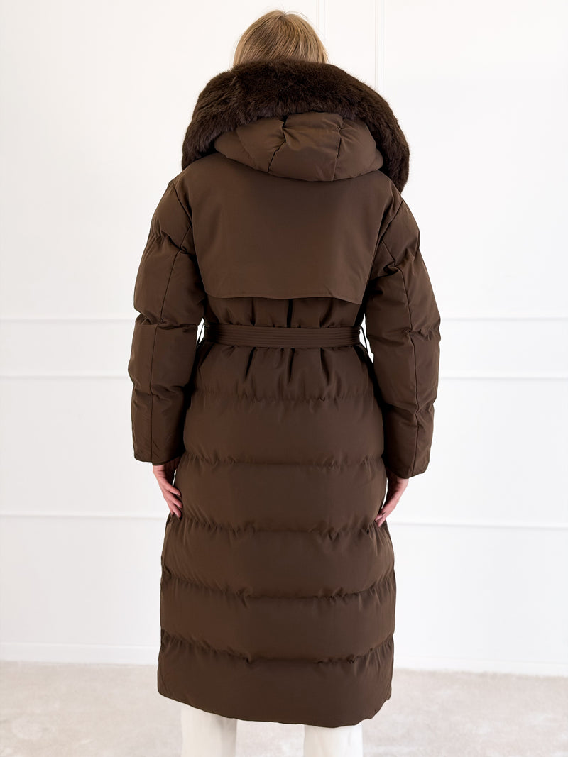 Moteriška ilga žieminė striukė su gobtuvu ODELLE Ruda