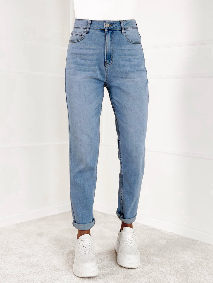 MOM FIT moteriški džinsai MONAY Mėlyna