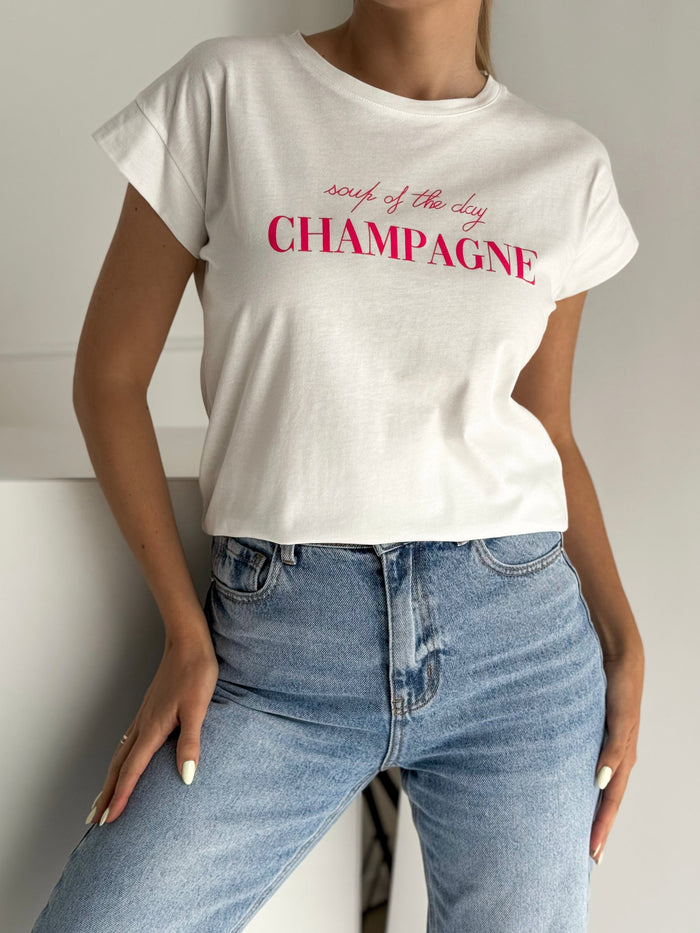 Moteriški medvilniniai marškinėliai CHAMPAGNE Balta