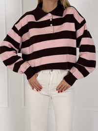 Moteriškas dryžuotas megztinis su vilna ENDER Rožinė