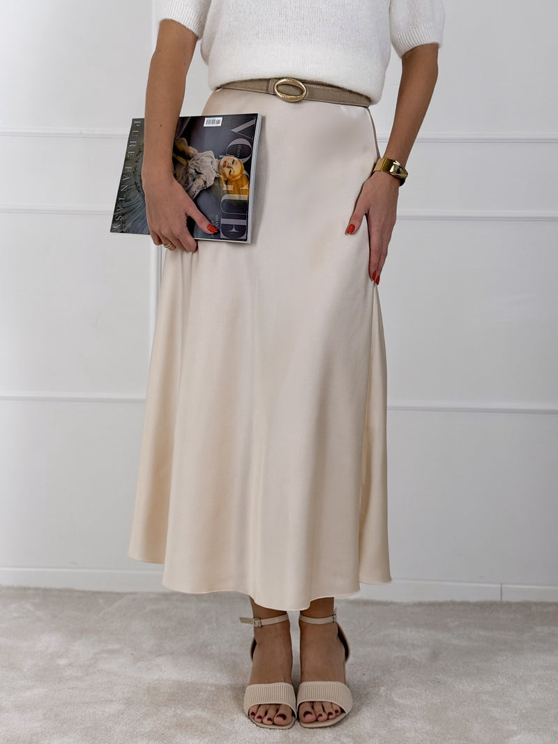 Moteriškas itališkas satino sijonas JENARO Šviesiai Kreminė