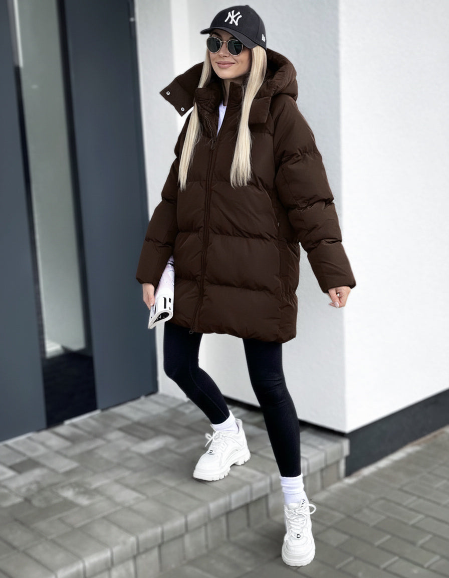 Moteriška vidutinio ilgio striukė su gobtuvu ROBIN Ruda