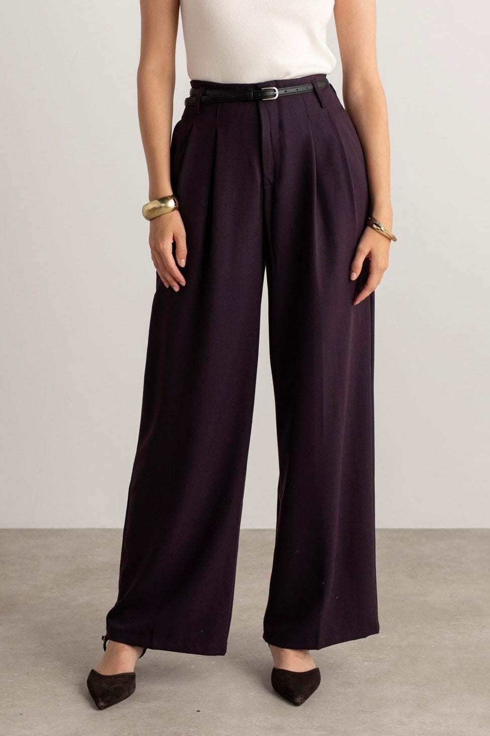 Moteriškos klasikinės kelnės su diržu BASILIO Violetinė