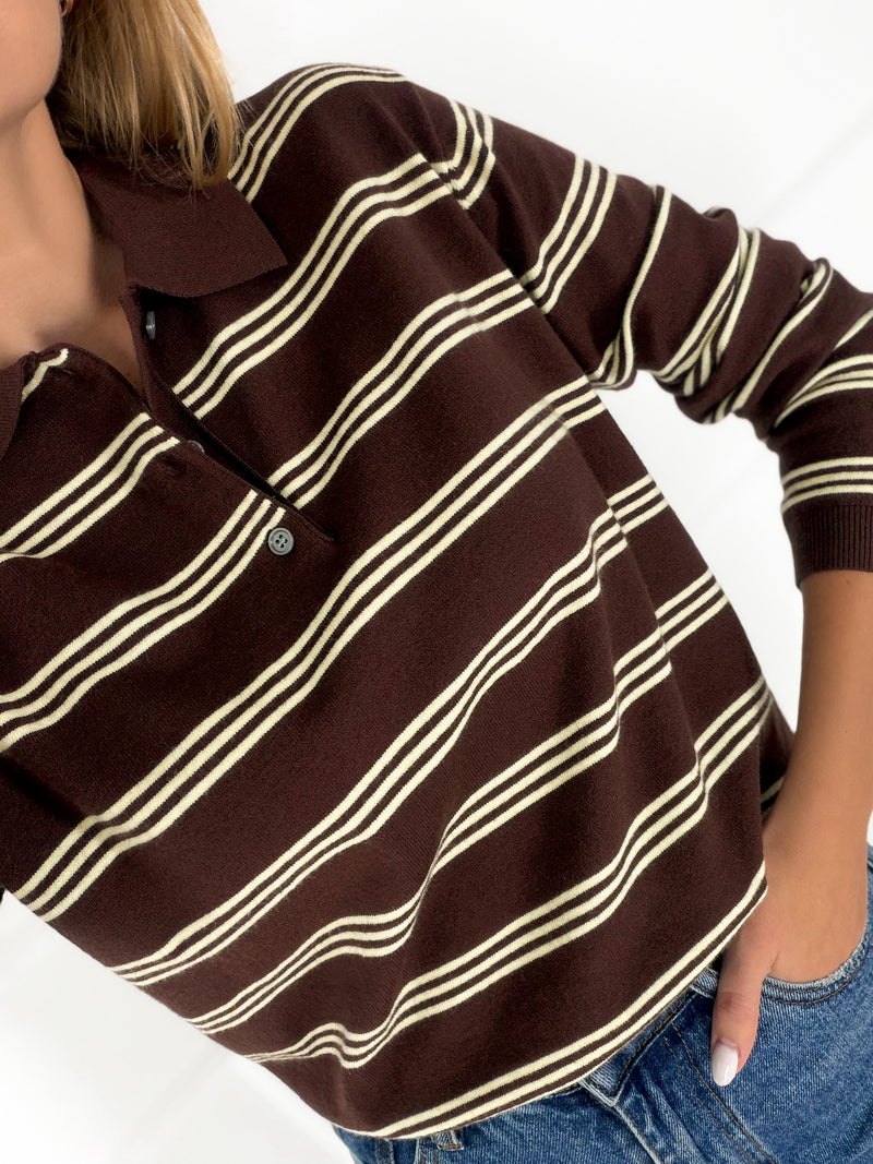 Moteriškas dryžuotas megztinis su vilna LINCOLN Ruda