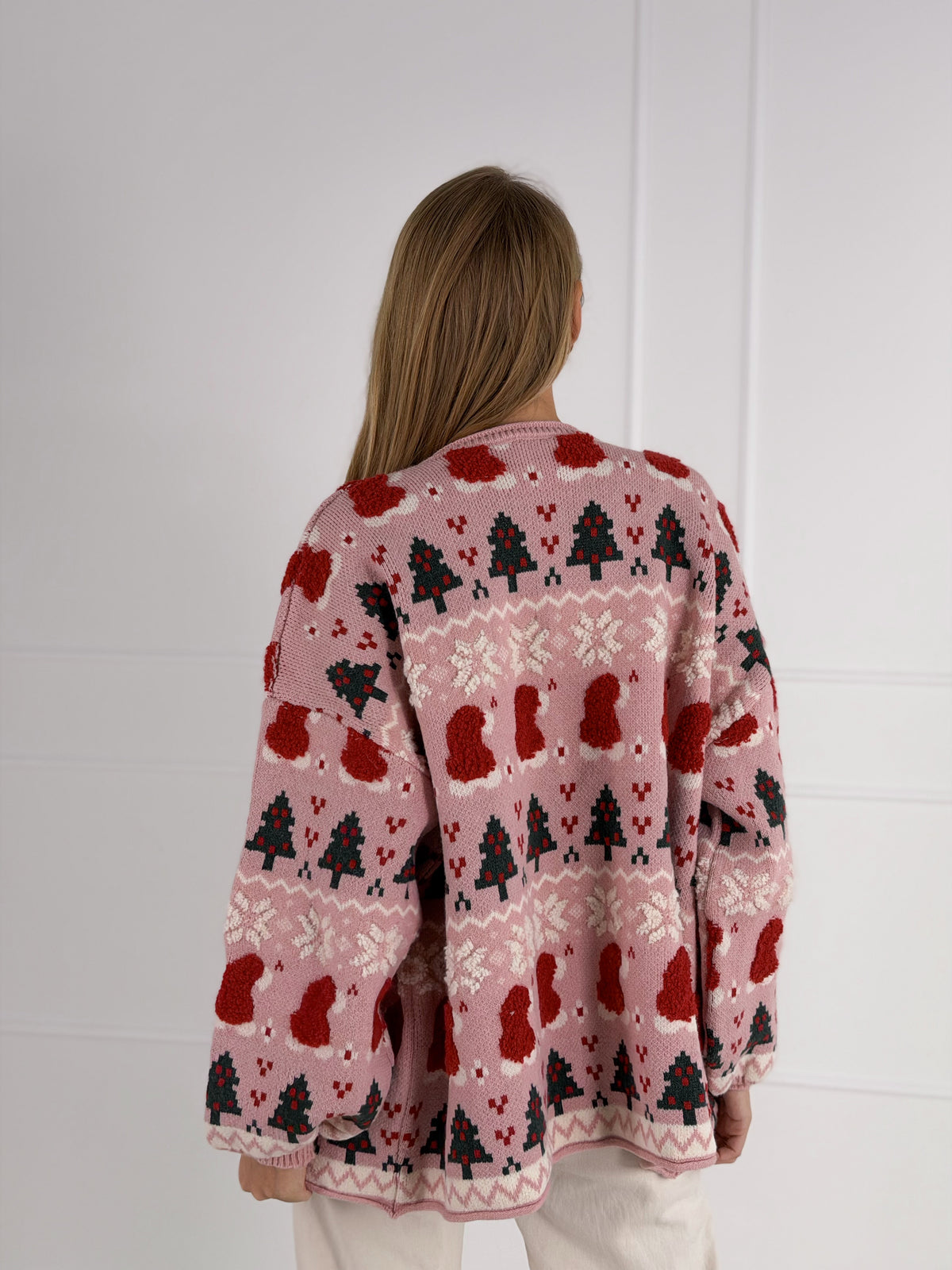 Moteriškas susagstomas kalėdinis megztinis WINTER Rožinė