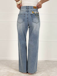 Platėjantys moteriški džinsai su siuvinėtomis gėlėmis LOIS Mėlyna