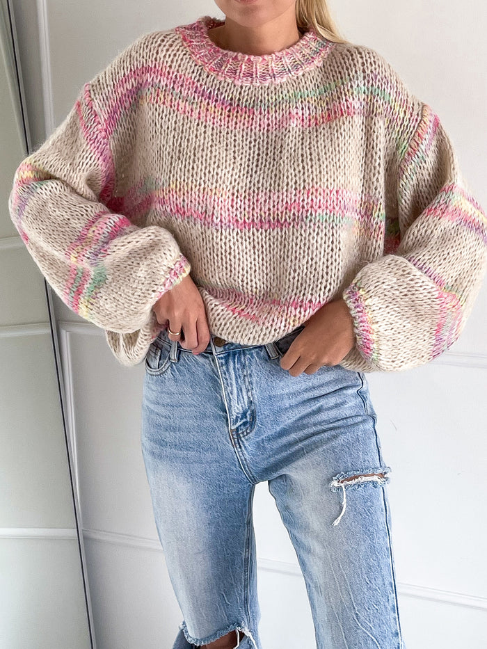 Moteriškas spalvingas moheros vilnos megztinis MILAN Kreminė