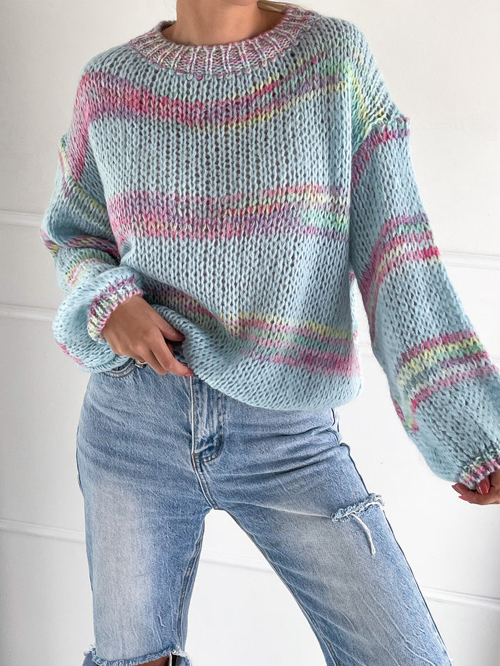Moteriškas spalvingas moheros vilnos megztinis MILAN Mėlyna