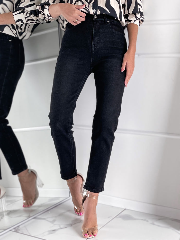 MOM FIT modelio moteriški džinsai aukštu juosmeniu LEEN
