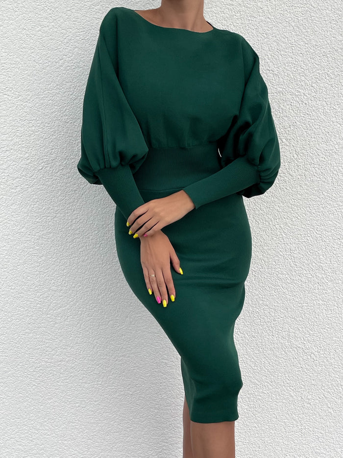 Moteriška megzta vidutinio ilgio suknelė PATRICIA Žalia