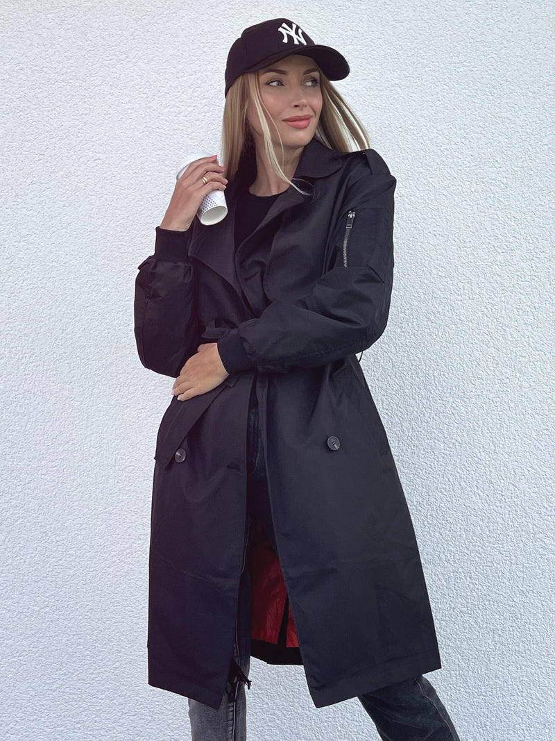 Moteriškas ilgas rudeninis paltas su diržu BLAIR