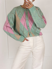 Moteriškas susagstomas megztinis su vilna DEMI Mėtinė