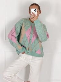 Moteriškas susagstomas megztinis su vilna DEMI Mėtinė