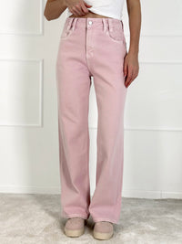 Platėjantys moteriški džinsai aukštu juosmeniu DARCY Rožinė