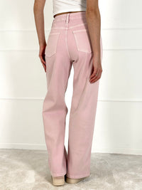 Platėjantys moteriški džinsai aukštu juosmeniu DARCY Rožinė