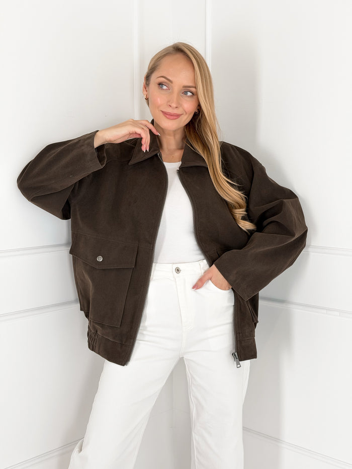 Moteriškas verstos eko odos švarkas JAYLEN Tamsiai ruda