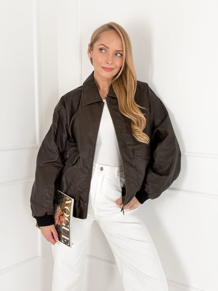 Moteriškas eko odos švarkas ASHTON Tamsiai ruda