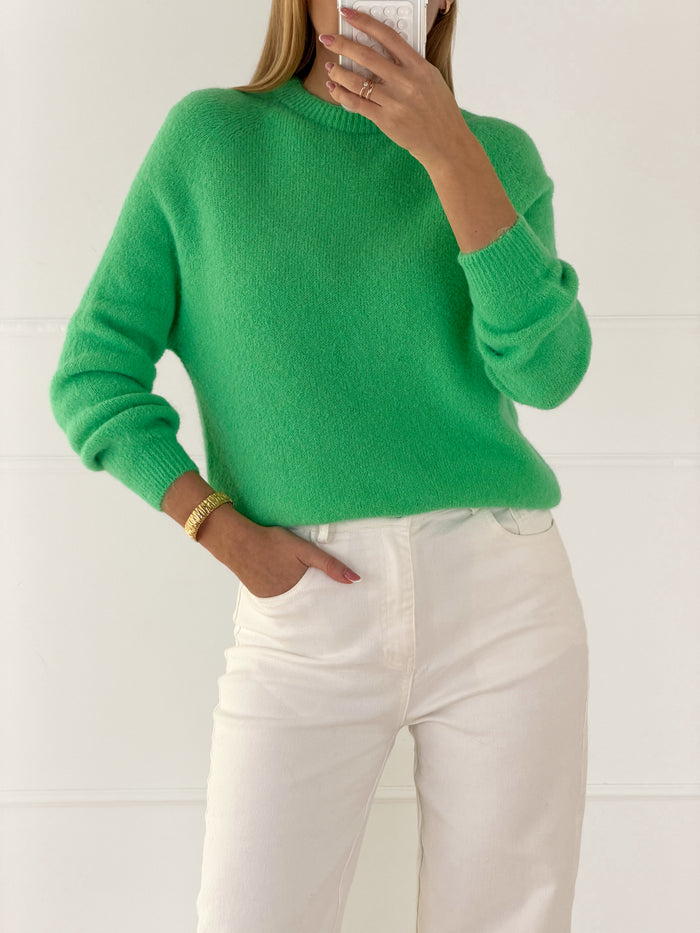 Moteriškas itališkas megztinis su baby alpakos vilna ADELINA Žalia