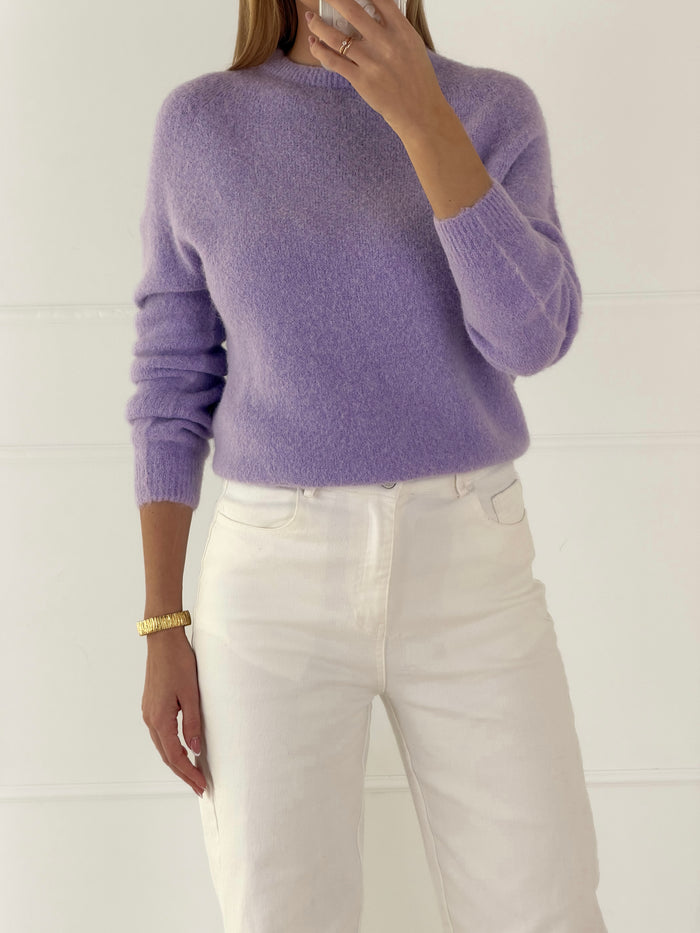 Moteriškas itališkas megztinis su baby alpakos vilna ADELINA Alyvinė