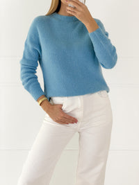 Moteriškas itališkas megztinis su baby alpakos vilna ADELINA Mėlyna