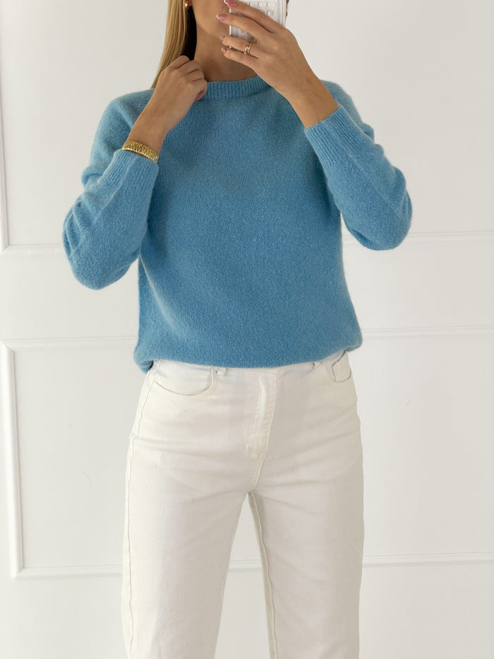 Moteriškas itališkas megztinis su baby alpakos vilna ADELINA Mėlyna