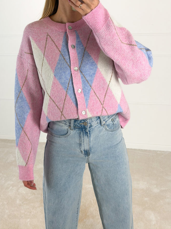 Moteriškas susagstomas megztinis su vilna DEMI Rožinė