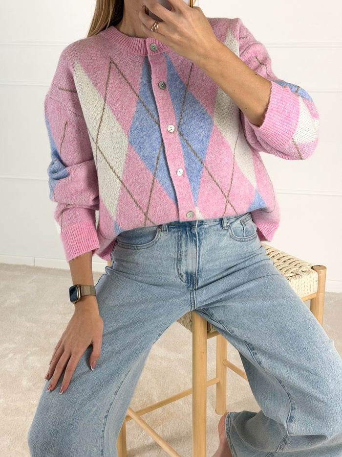 Moteriškas susagstomas megztinis su vilna DEMI Rožinė