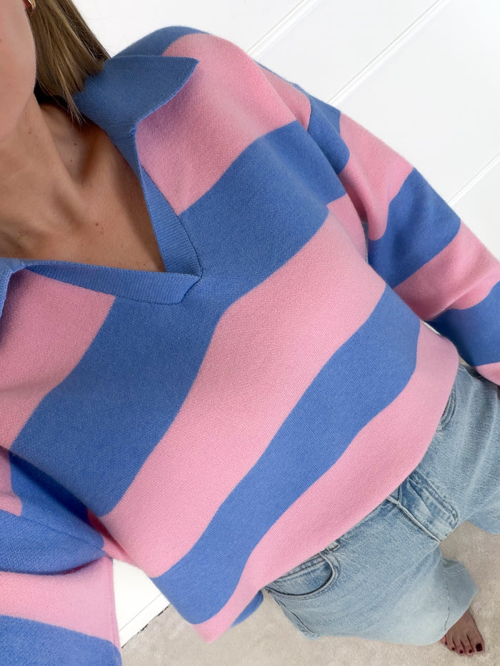 Moteriškas dryžuotas megztinis su vilna DALISAY Rožinė