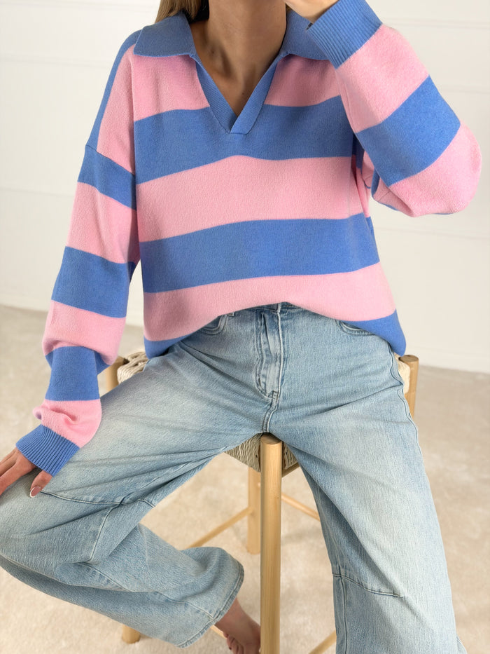 Moteriškas dryžuotas megztinis su vilna DALISAY Rožinė